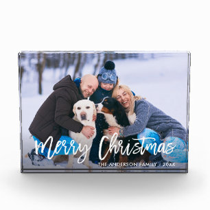 Moderne Pinselschrift Frohe Weihnachts-Foto Block