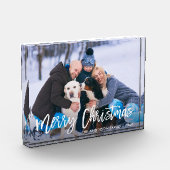 Moderne Pinselschrift Frohe Weihnachts-Foto Block (Links)