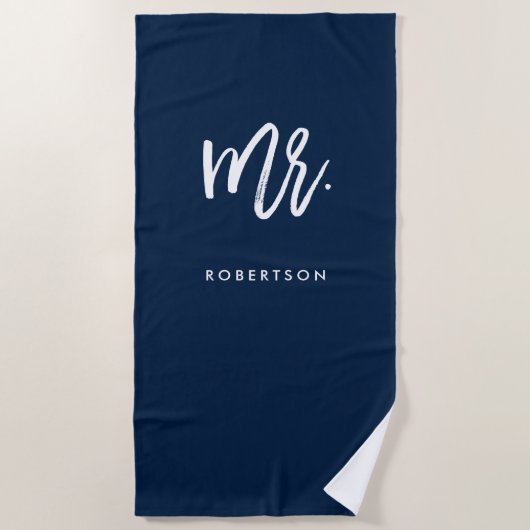 Moderne Pinselschrift | Herr | Navy Editable Color Strandtuch (Vorderseite)