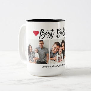 Moderne Pinselschrift Herz 3 Foto Bester Vater je Zweifarbige Tasse