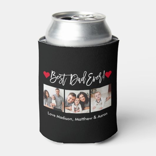 Moderne Pinselschrift Herz 3 Fotos Bester Vater je Dosenkühler (Kanne Vorderseite)