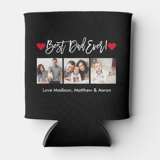 Moderne Pinselschrift Herz 3 Fotos Bester Vater je Dosenkühler (Vorderseite)