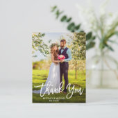 Moderne Pinselschrift | Hochzeit Foto Vielen Dank  Postkarte (Stehend Vorderseite)