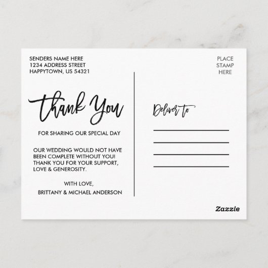 Moderne Pinselschrift | Hochzeitsfeier Liebe und D Postkarte (Rückseite)