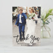 Moderne Pinselschrift | Hochzeitsstift Foto Dankeskarte (Stehend Vorderseite)