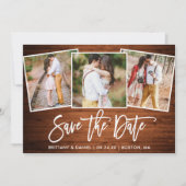 Moderne Pinselschrift Rustikales Holz 3 Foto Colla Save The Date (Vorderseite)