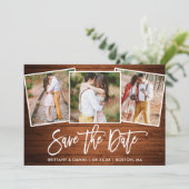 Moderne Pinselschrift Rustikales Holz 3 Foto Colla Save The Date (Stehend Vorderseite)