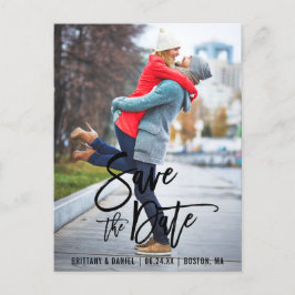 Moderne Pinselschrift Save the Date Foto Verlobung Postkarte