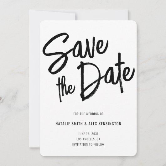 Moderne Pinselschrift Schwarz-weiße Hochzeit Save The Date (Vorderseite)