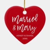 Moderne Pinselschrift Verheiratet & Merry Wedding Keramik Ornament (Hinten)