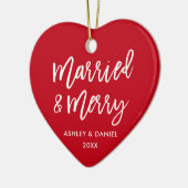 Moderne Pinselschrift Verheiratet & Merry Wedding Keramik Ornament (Links)