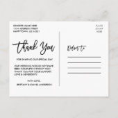 Moderne Pinselschrift Wedding 3 Foto Vielen Dank Postkarte (Rückseite)