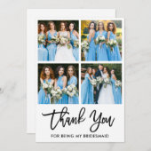 Moderne Pinselschrift Wedding 4 Foto Bridesmaid Dankeskarte (Vorne/Hinten)