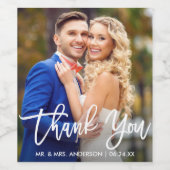 Moderne Pinselschrift Wedding Danke Foto Weinetikett (Einzelnes Label)
