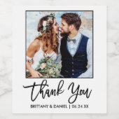 Moderne Pinselschrift Wedding Danke für Ihr Foto Weinetikett (Einzelnes Label)