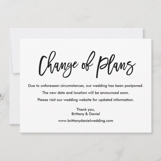 Moderne Pinselskriptänderung von Plänen für Hochze Save The Date (Vorderseite)