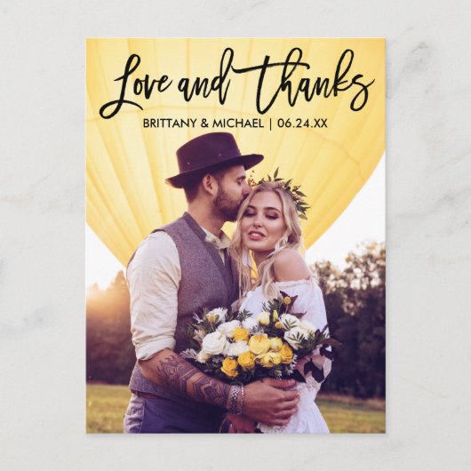 Moderne Pinselskripte - Liebe dank Couple Postkarte (Vorderseite)