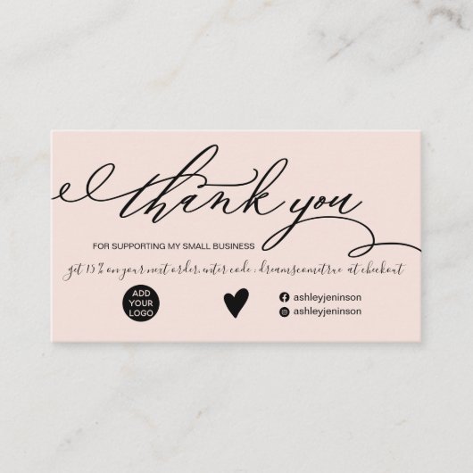 Moderne Pinselskripte - Schwarze Reihenfolge danke Visitenkarte (Vorderseite)