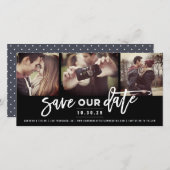 Moderne Pinselskriptkalligrafie 3 Multi-Foto Save The Date (Vorne/Hinten)