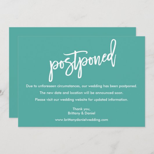 Moderne PinselskriptWedding - Aquamarine Karte ver (Vorne/Hinten)