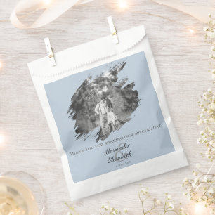 Moderne Pinselstrich-Foto-Hochzeit Blau Geschenktütchen