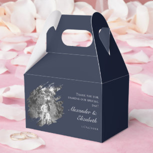 Moderne Pinselstrich-Foto-Hochzeit   Marineblau Geschenkschachtel