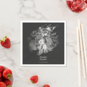 Moderne Pinselstrich-Foto-Hochzeit Sanftes Schwa Serviette