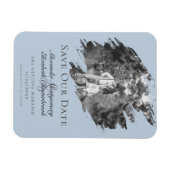 Moderne Pinselstrich-Foto-Save-the-Date-Blau Magnet (Horizontal)