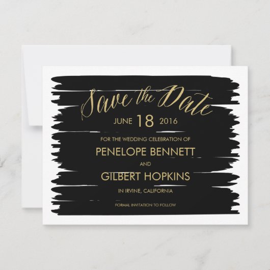 Moderne Pinselstriche für Hochzeitsfeiern Save The Date (Vorderseite)