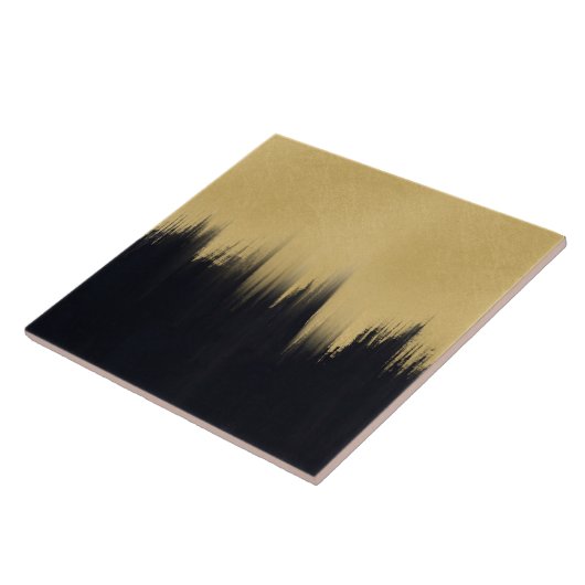 Moderne Pinselstriche Gold Black Design Fliese (Seite)