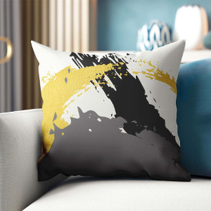 Moderne Pinselstriche - Gold, Grau und Schwarz Kissen