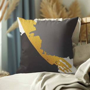 Moderne Pinselstriche - Gold, Grau und Schwarz Kissen