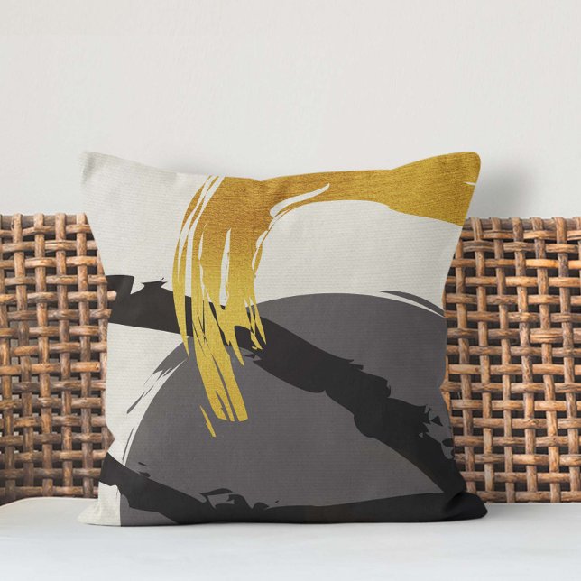 Moderne Pinselstriche - Gold, Grau und Schwarz Kissen (Von Creator hochgeladen)