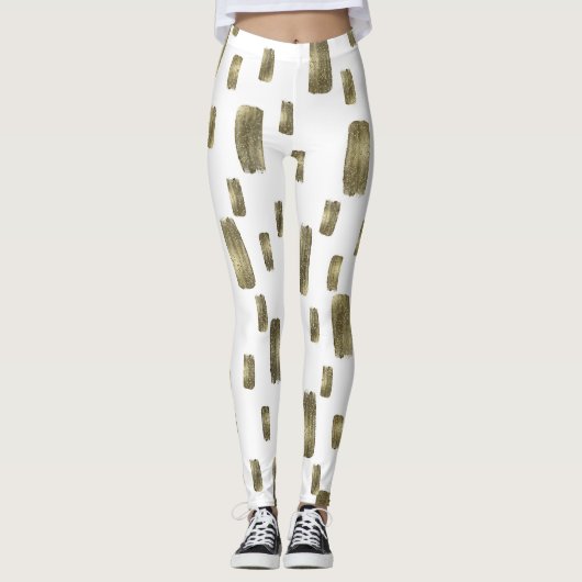Moderne Pinselstriche Gold Kupferbronze Sparkasse Leggings (Vorderseite)