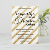 Moderne Pinselstriche goldene Streifen Hochzeit Einladung (Stehend Vorderseite)