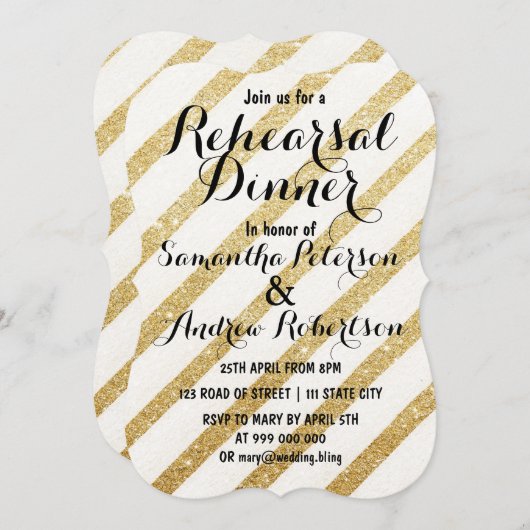 Moderne Pinselstriche goldene Streifen Probe Dinne Einladung (Vorne/Hinten)