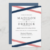 Moderne Pinselstriche Hochzeit | Navy Coral Einladung (Vorne/Hinten)