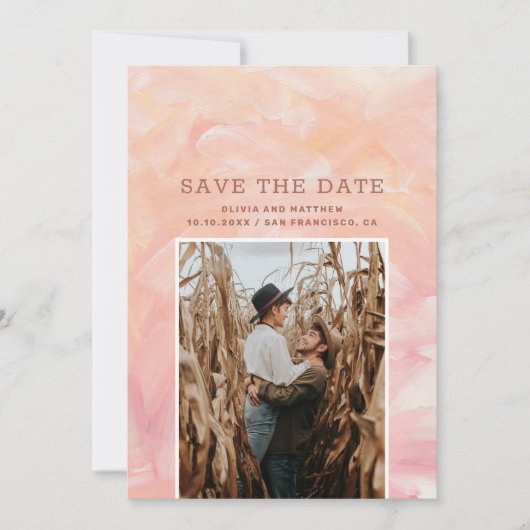 Moderne Pinselstriche in Rosa Save The Date (Vorderseite)