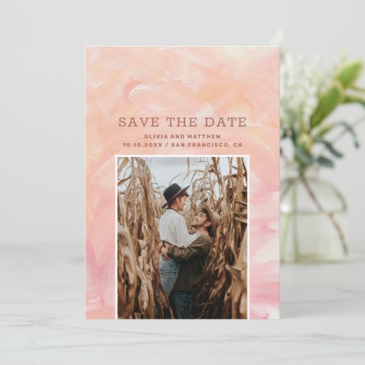 Moderne Pinselstriche in Rosa Save The Date (Stehend Vorderseite)