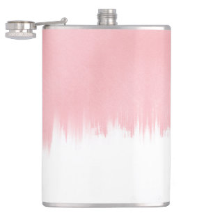Moderne Pinselstriche in Rosa, weißes Design Flachmann