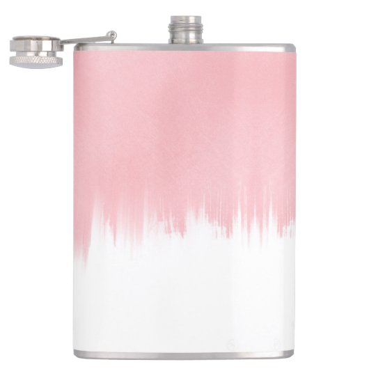 Moderne Pinselstriche in Rosa, weißes Design Flachmann (Geöffnet)