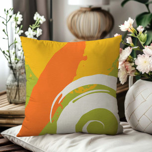 Moderne Pinselstriche - Orange, Grün und Gelb Kissen