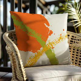 Moderne Pinselstriche - orange, grün und gelb Kissen