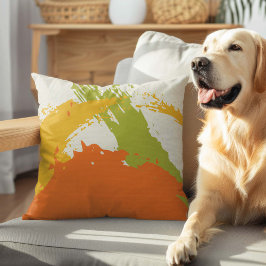 Moderne Pinselstriche - orange, grün und gelb Kissen