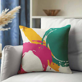 Moderne Pinselstriche - rosa, Aquamarin und gelb a Kissen