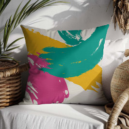 Moderne Pinselstriche - rosa, Aquamarin und gelb a Kissen