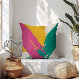 Moderne Pinselstriche - rosa, Aquamarin und gelb a Kissen