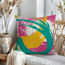 Moderne Pinselstriche - rosa, Aquamarin und gelb a Kissen