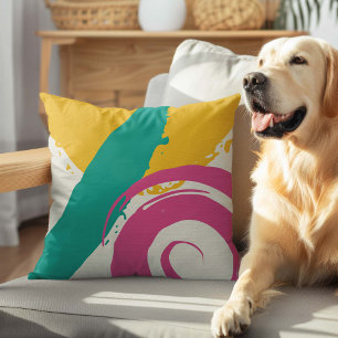 Moderne Pinselstriche - rosa, Aquamarin und gelb a Kissen