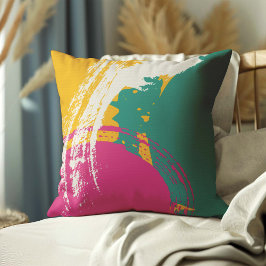 Moderne Pinselstriche - rosa, Aquamarin und gelb a Kissen